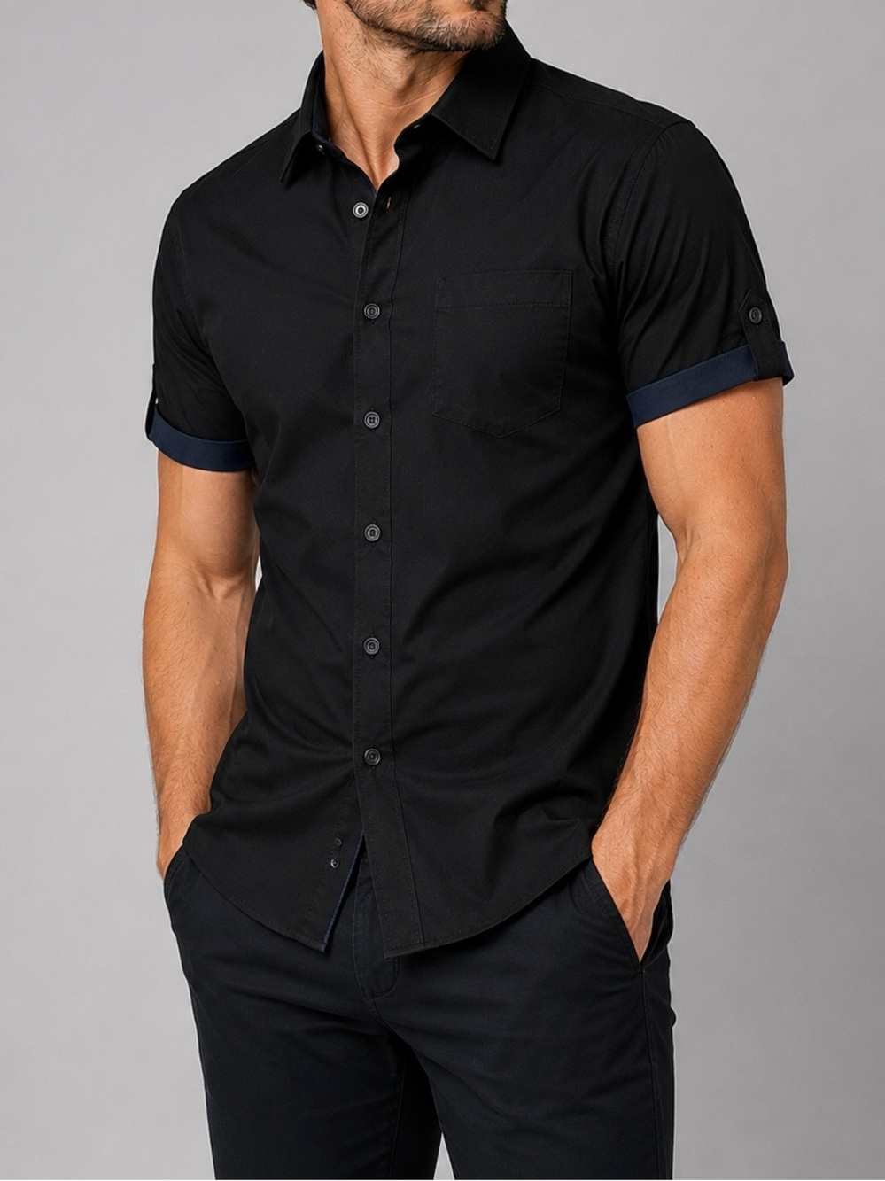 English Laundry Black Stretch Button-Up Shirt Large NWT Modern Fit
